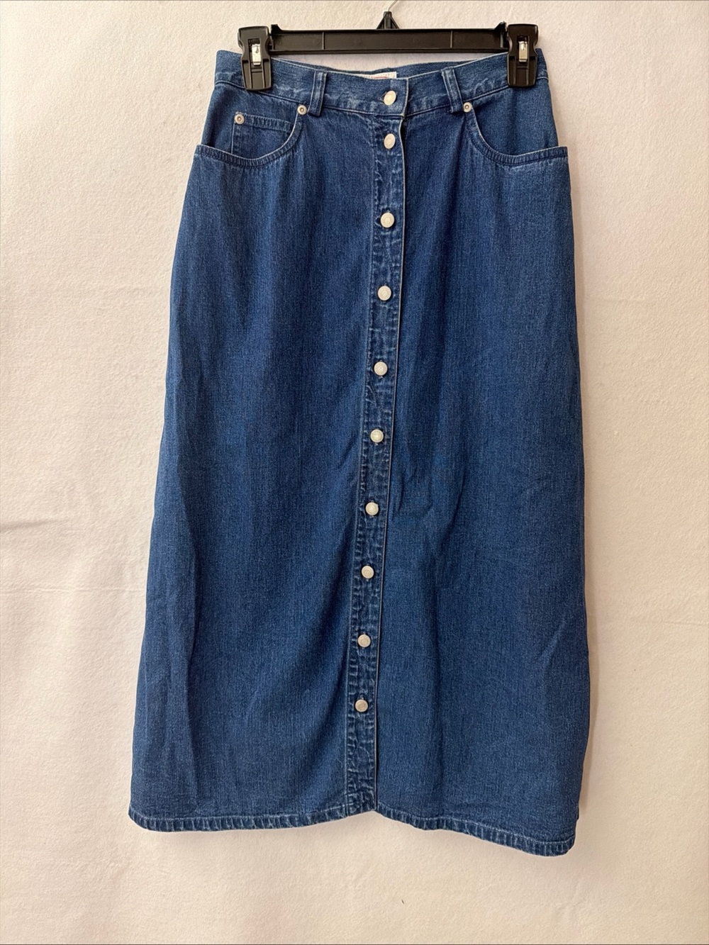 Vintage Talbots metal Button-Front Blue Denim 80’s-90’s midi skirt retro Sz8P